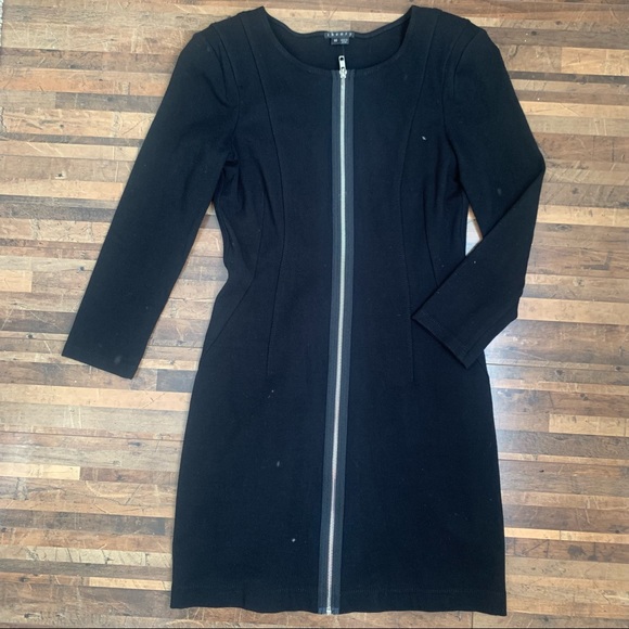 Theory Susan Classical Front Zip Bodycon Dress Black Sz 10 - Picture 14 of 16
